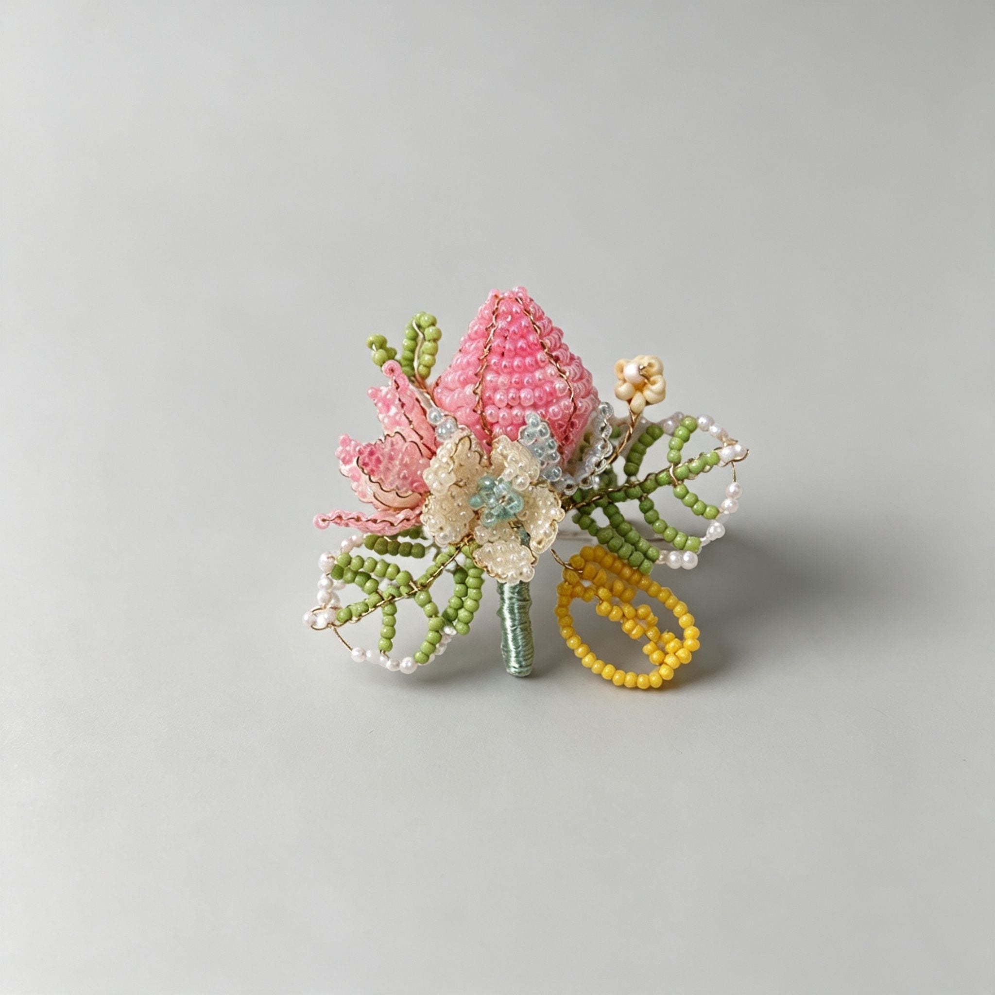 Handmade 3D Beaded Flower Bouquet Charm | DIY Keychain Necklace Pendant Pink Green Pearl Fairycore