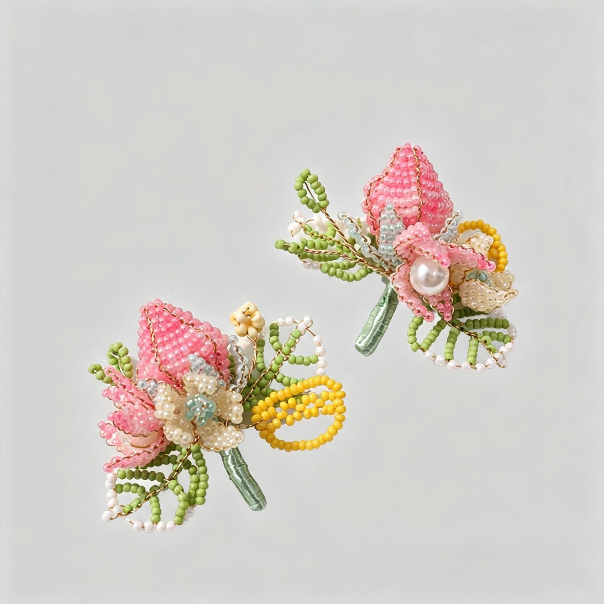 Handmade 3D Beaded Flower Bouquet Charm | DIY Keychain Necklace Pendant Pink Green Pearl Fairycore