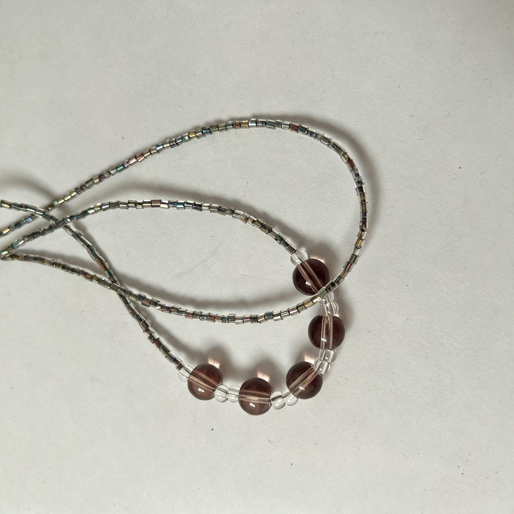 Handmade Silver Rainbow Tube Bead & Smoky Crystal Keychain | Double Strand Phone Charm Wrist Strap Minimalist
