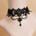 Victorian Gothic Black Lace Choker Necklace | Angel Wing Heart Chain Black Gem Crown Teardrop Drop Dark Romance Halloween Jewelry