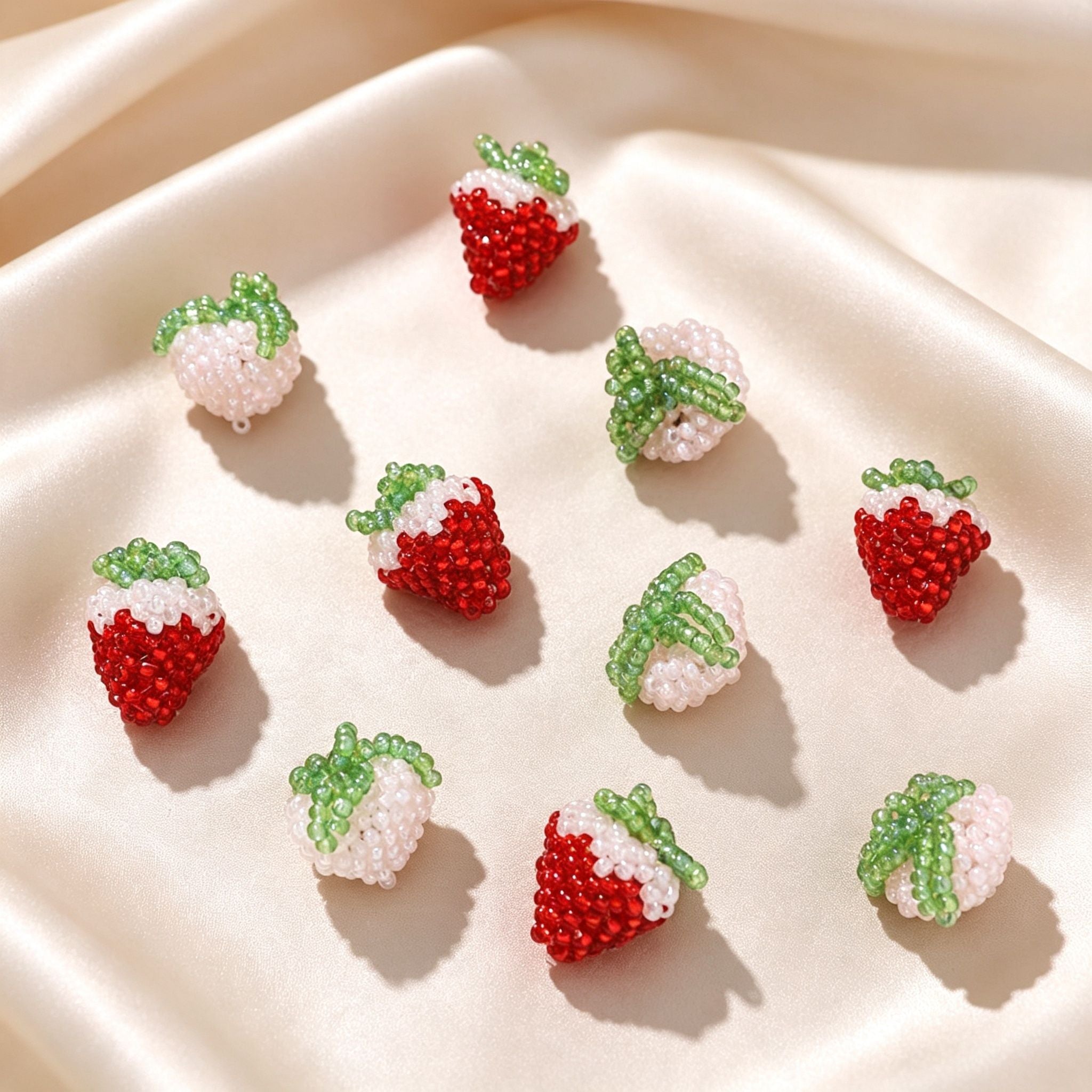 Handmade 3D Beaded Strawberry Charm Pendant | Seed Bead Fruit Charm for Necklace Bracelet Earring