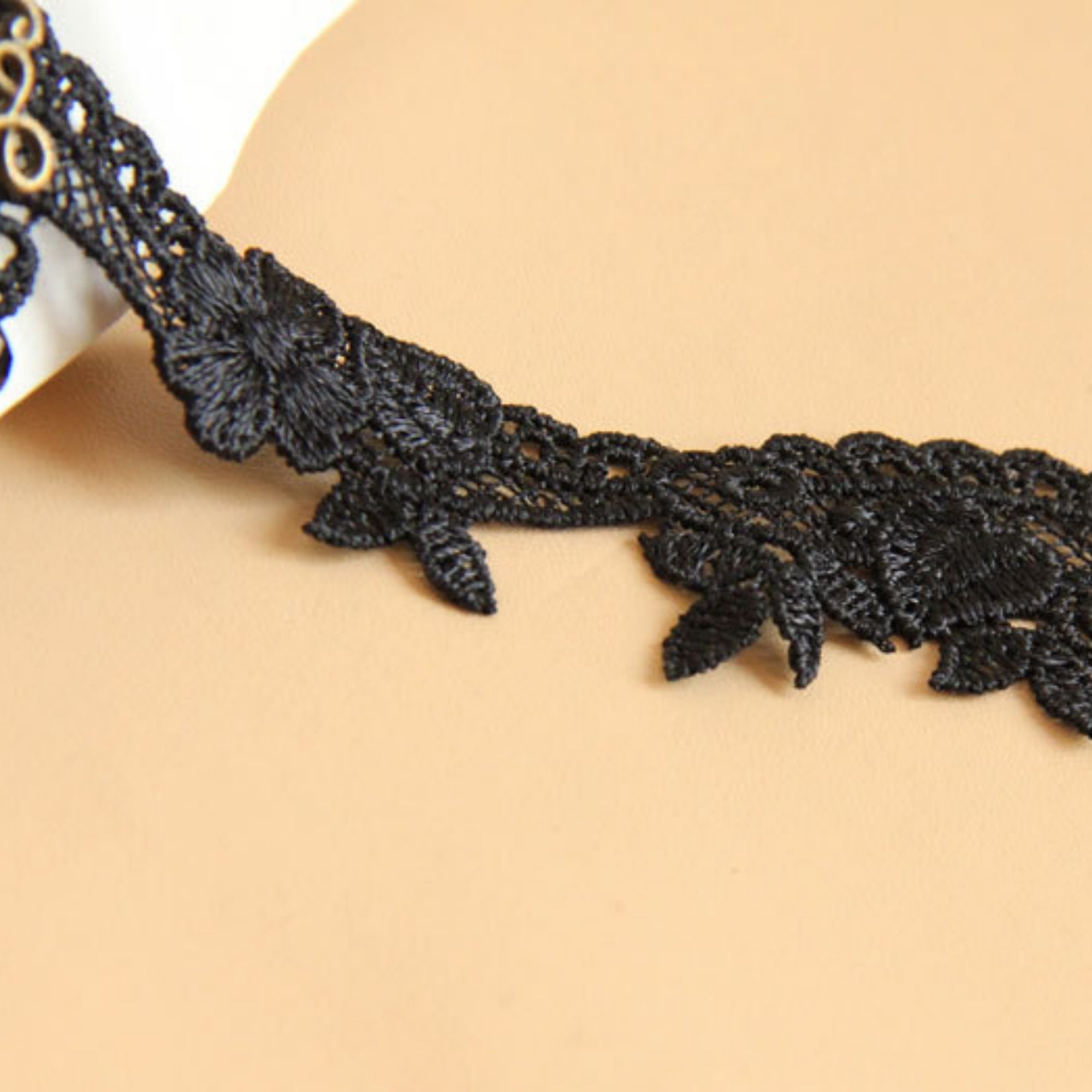 Halloween Black Lace Choker Necklace | Antique Bronze Sunflower Oval Gem Triple Black Crystal Teardrop Drop Gothic Everyday Halloween Costume Jewelry Gift