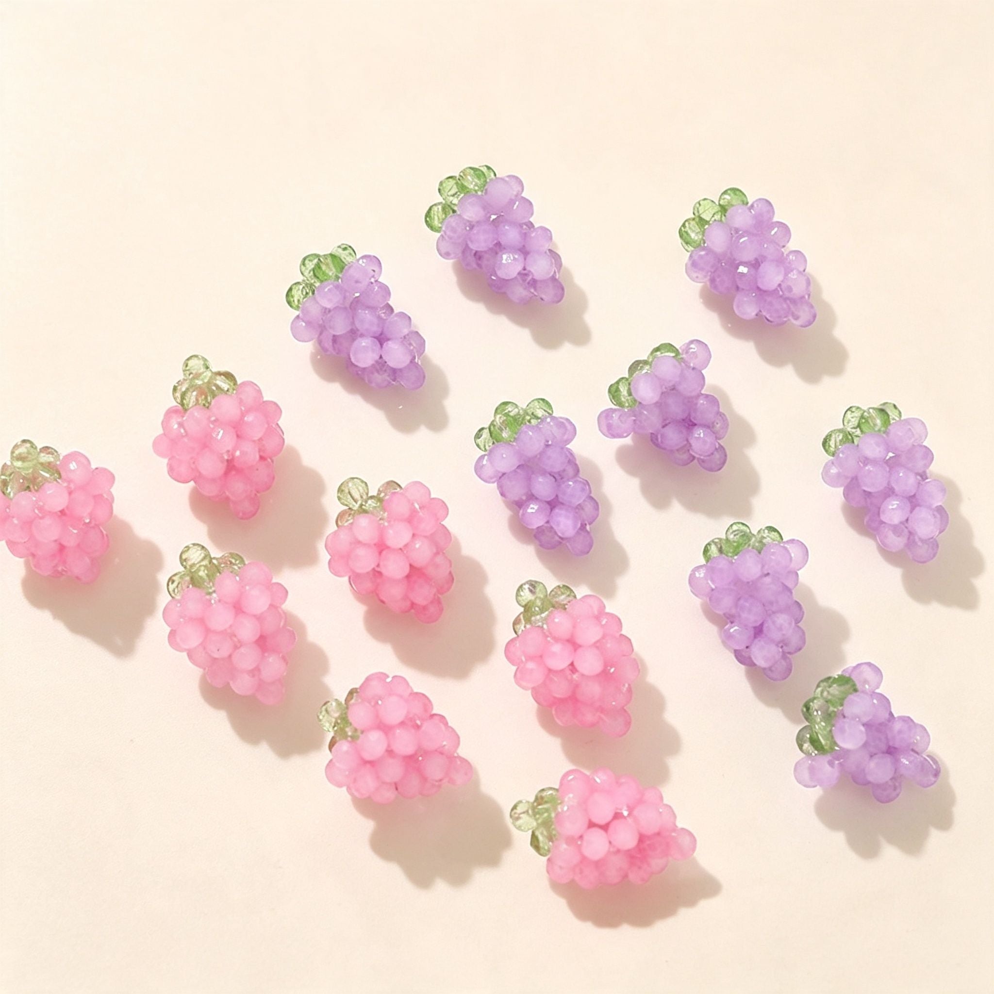 Handmade 3D Beaded Grape Cluster Charm | DIY Keychain Necklace Earring Pendant Pink Purple