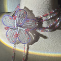Handmade 3D Beaded Lily Flower Lariat Necklace | Lavender Pink Clear Seed Bead Fairycore