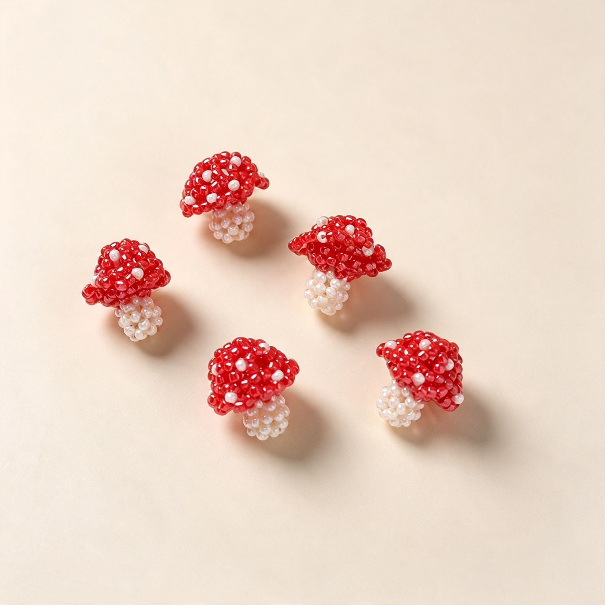 Handmade 3D Beaded Red Toadstool Mushroom Charm | DIY Keychain Necklace Earring Cottagecore Pendant