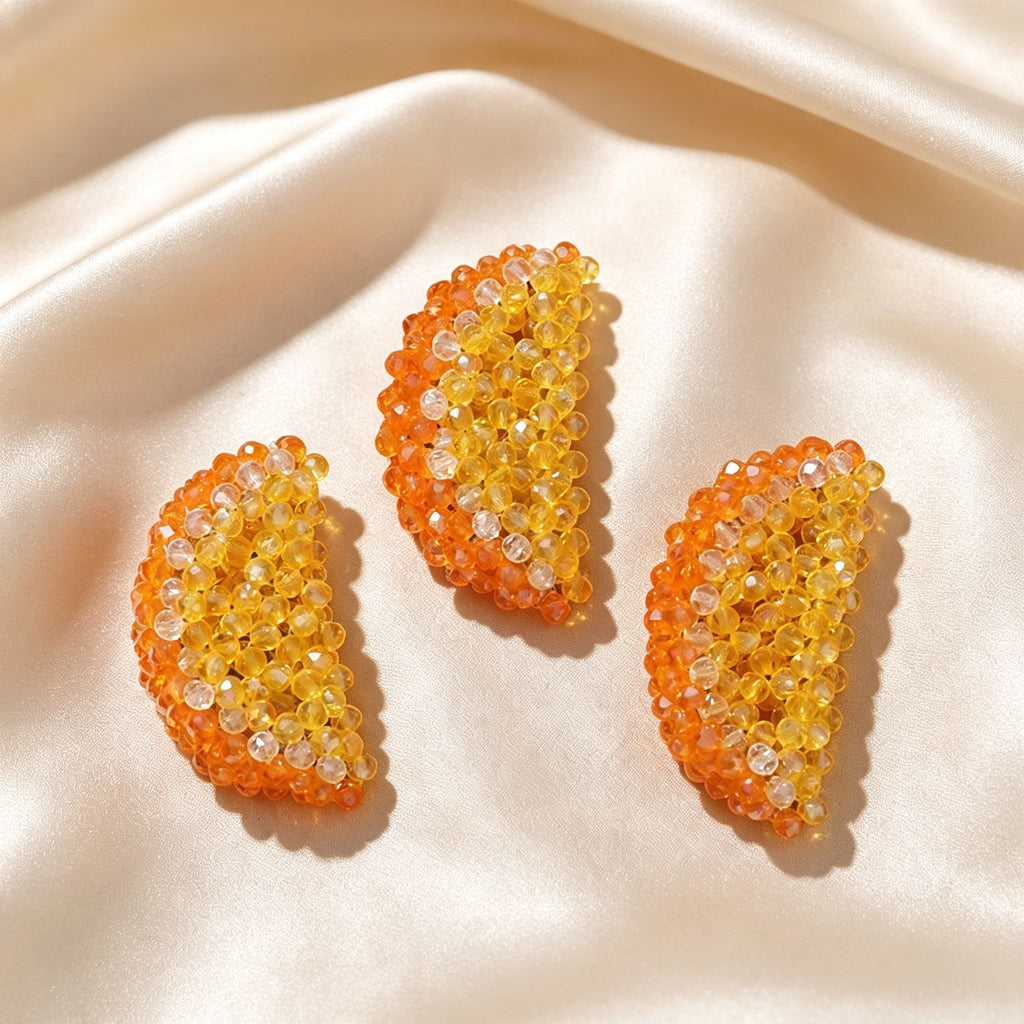 Handmade 3D Beaded Orange Slice Charm | DIY Keychain Necklace Earring Pendant Kawaii Fruit Accessory