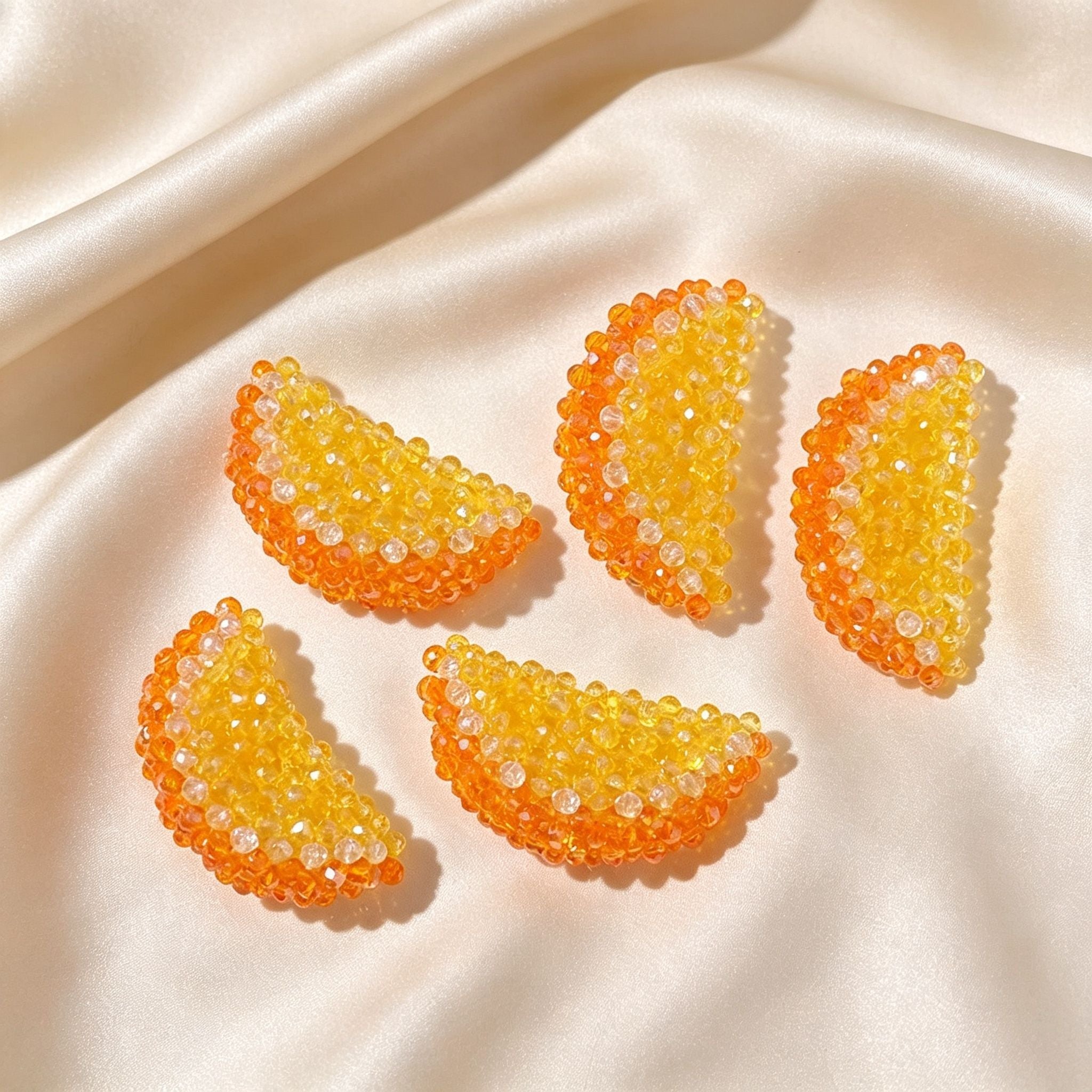 Handmade 3D Beaded Orange Slice Charm | DIY Keychain Necklace Earring Pendant Kawaii Fruit Accessory