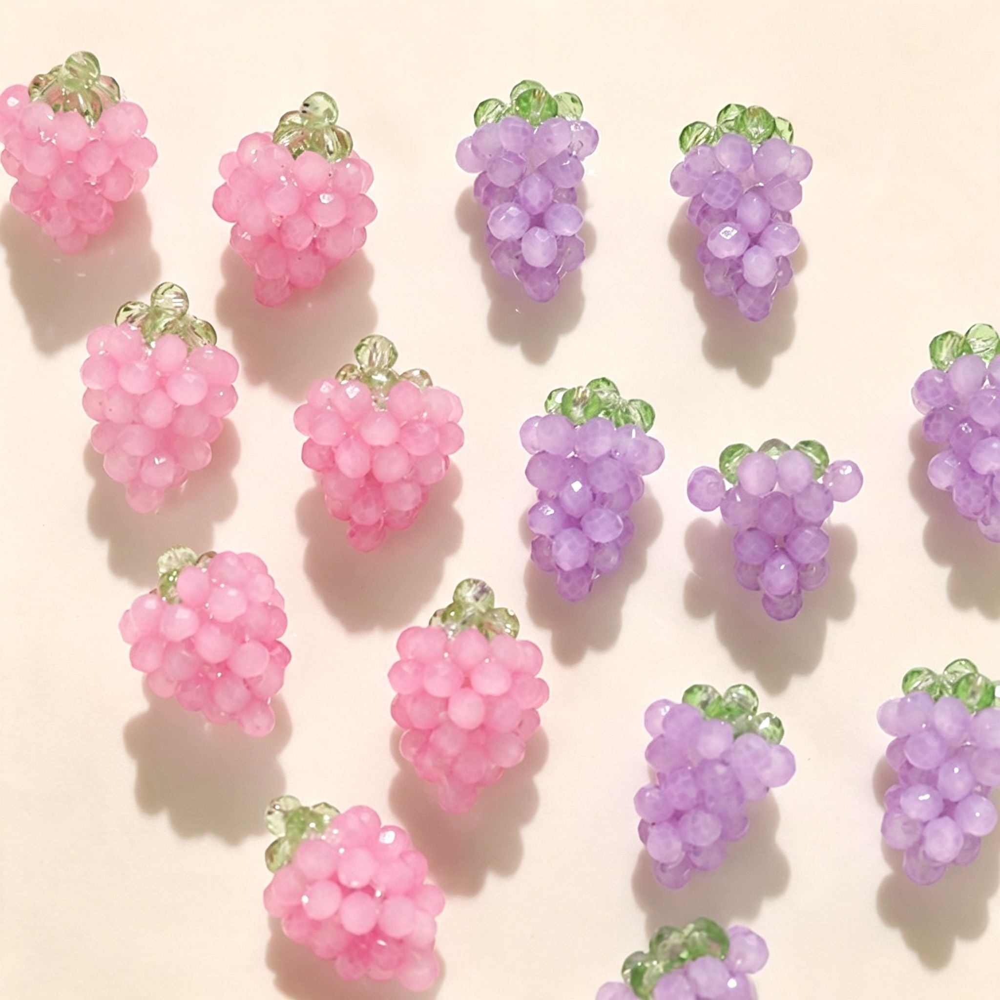 Handmade 3D Beaded Grape Cluster Charm | DIY Keychain Necklace Earring Pendant Pink Purple