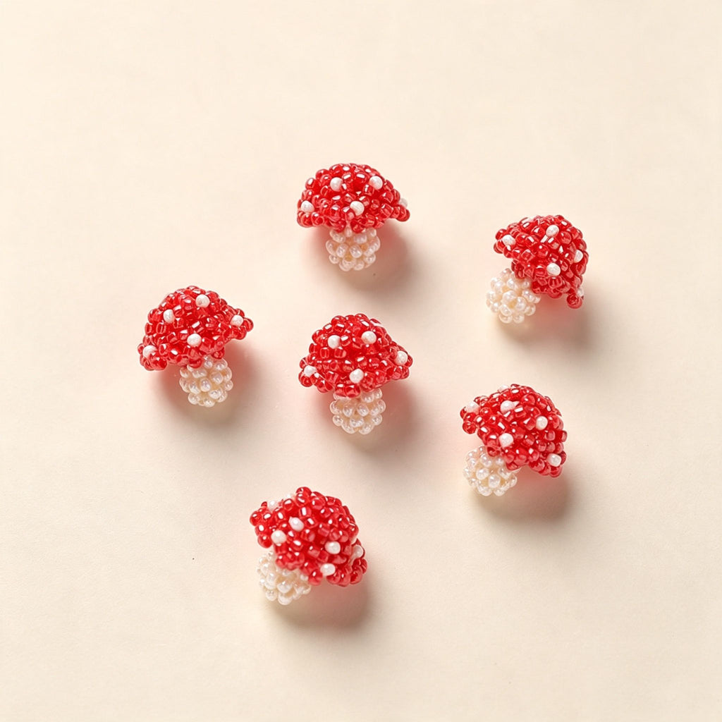 Handmade 3D Beaded Red Toadstool Mushroom Charm | DIY Keychain Necklace Earring Cottagecore Pendant