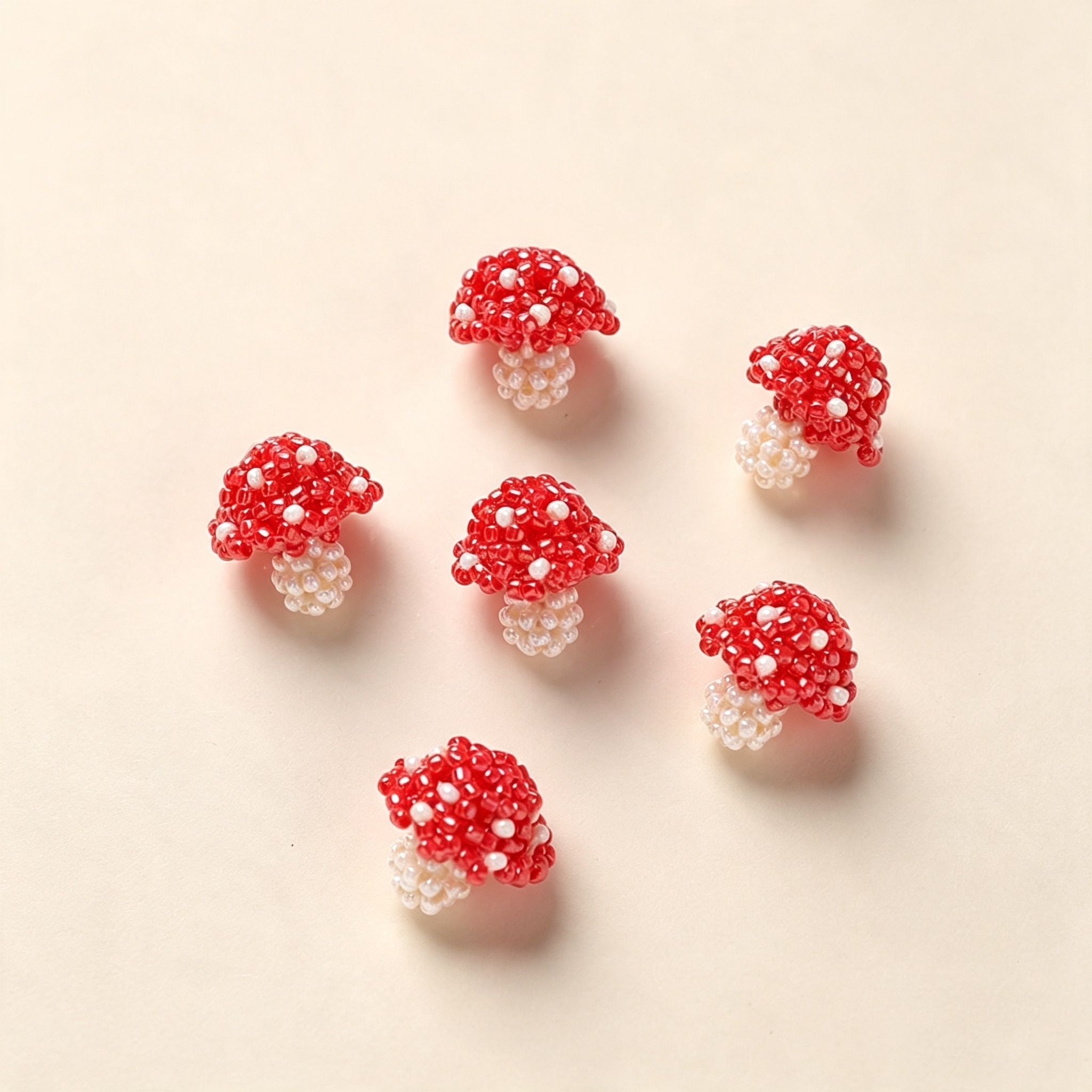 Handmade 3D Beaded Red Toadstool Mushroom Charm | DIY Keychain Necklace Earring Cottagecore Pendant