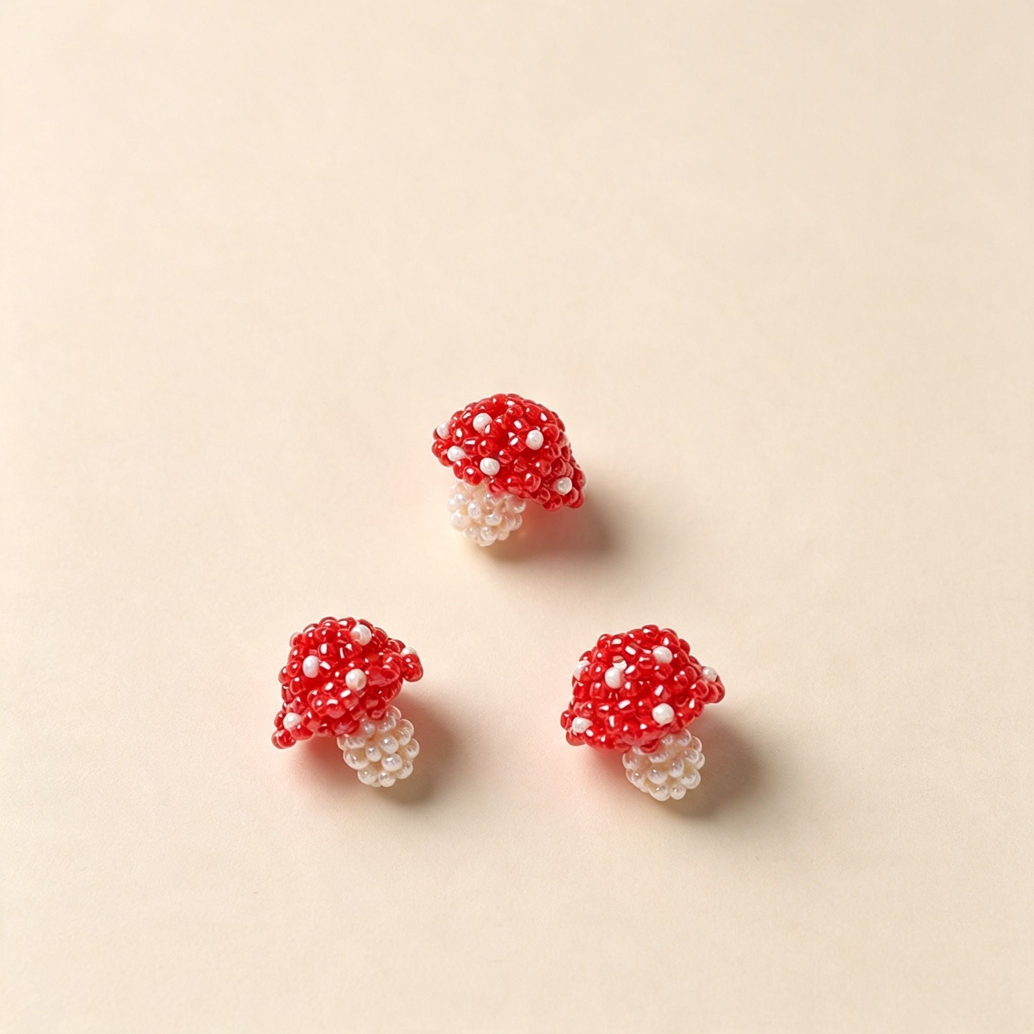 Handmade 3D Beaded Red Toadstool Mushroom Charm | DIY Keychain Necklace Earring Cottagecore Pendant