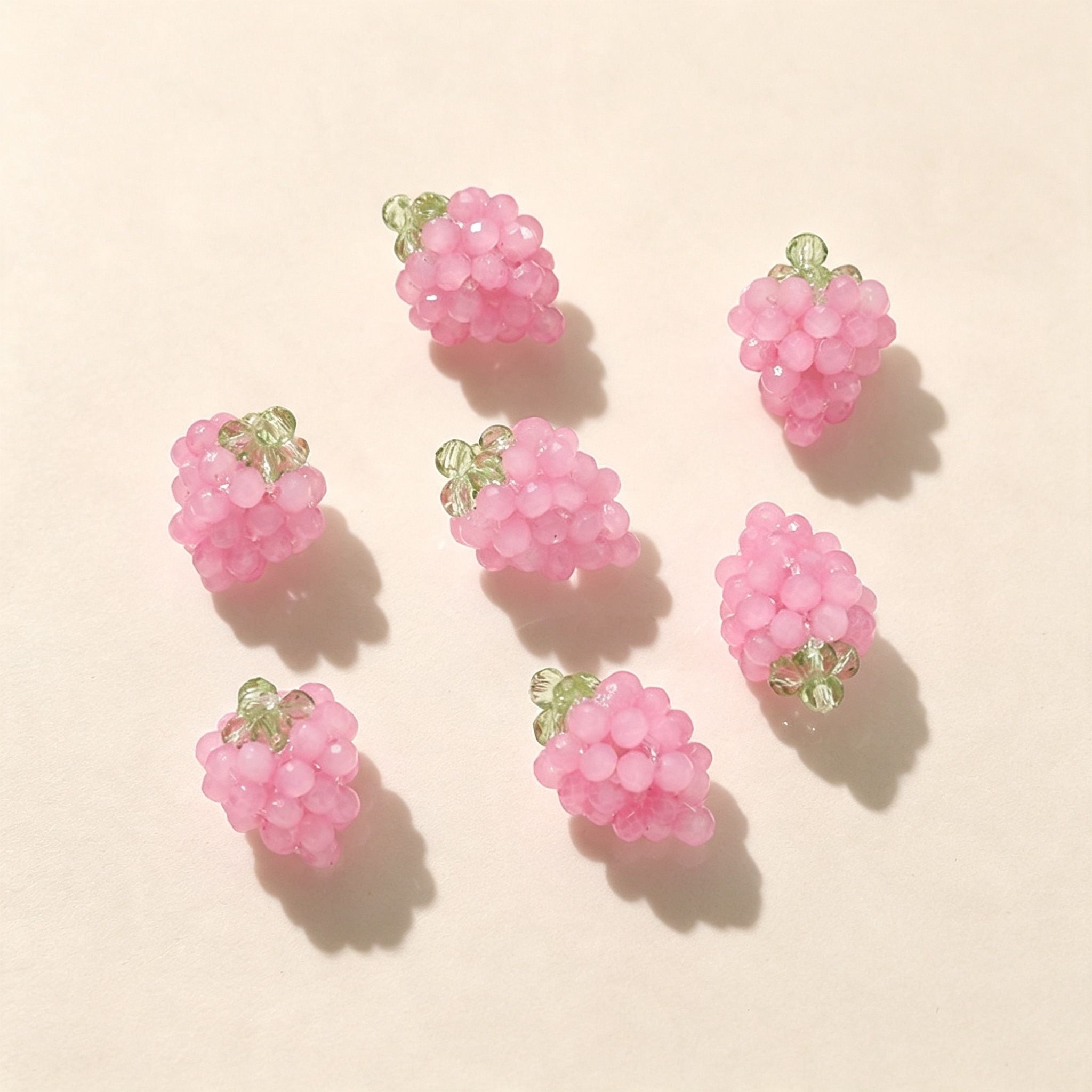 Handmade 3D Beaded Grape Cluster Charm | DIY Keychain Necklace Earring Pendant Pink Purple