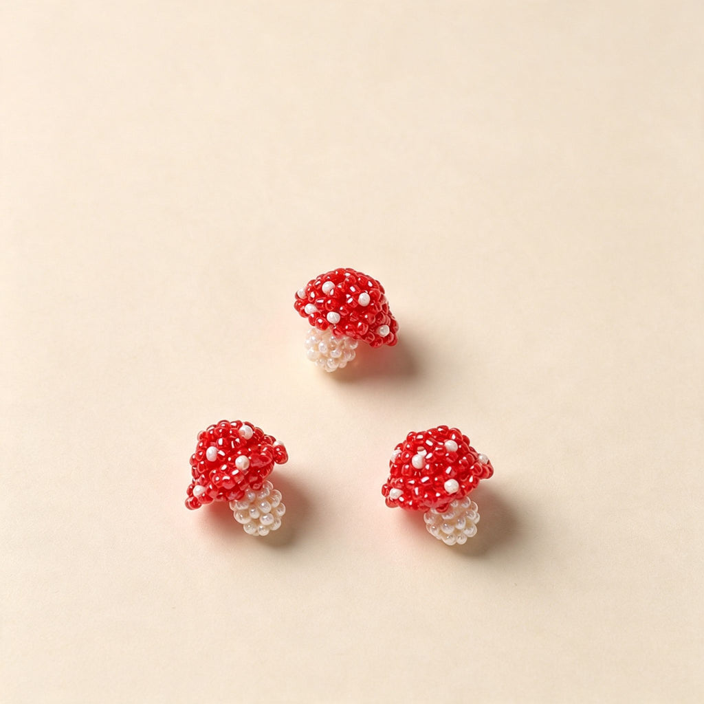 Handmade 3D Beaded Red Toadstool Mushroom Charm | DIY Keychain Necklace Earring Cottagecore Pendant