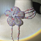 Handmade 3D Beaded Lily Flower Lariat Necklace | Lavender Pink Clear Seed Bead Fairycore