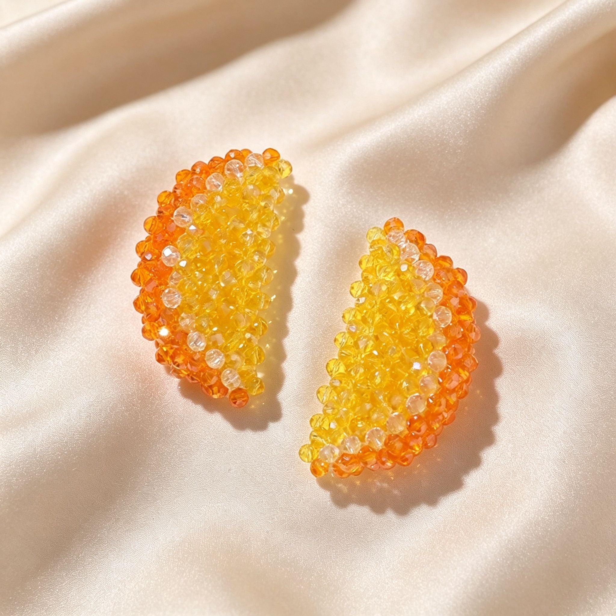 Handmade 3D Beaded Orange Slice Charm | DIY Keychain Necklace Earring Pendant Kawaii Fruit Accessory