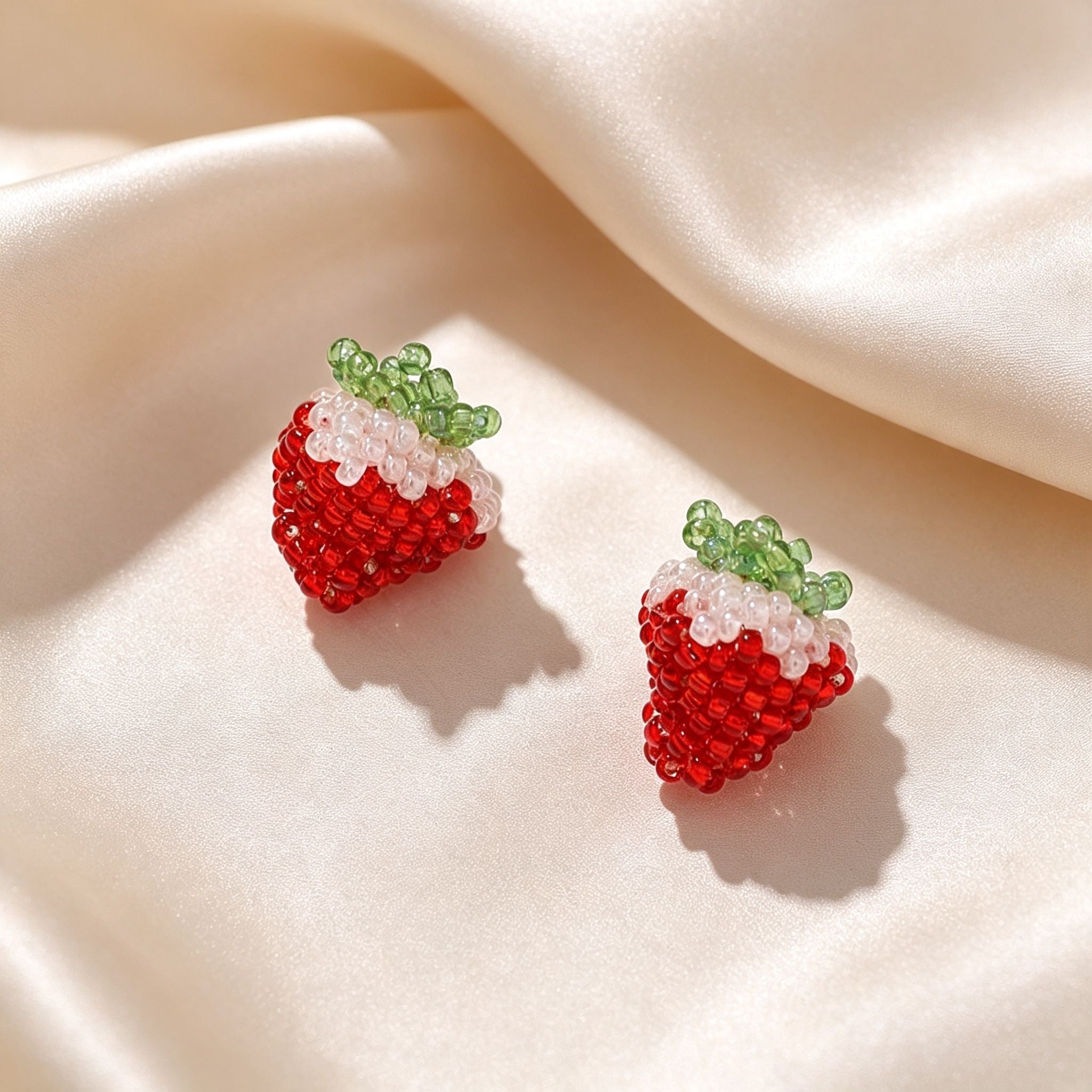 Handmade 3D Beaded Strawberry Charm Pendant | Seed Bead Fruit Charm for Necklace Bracelet Earring