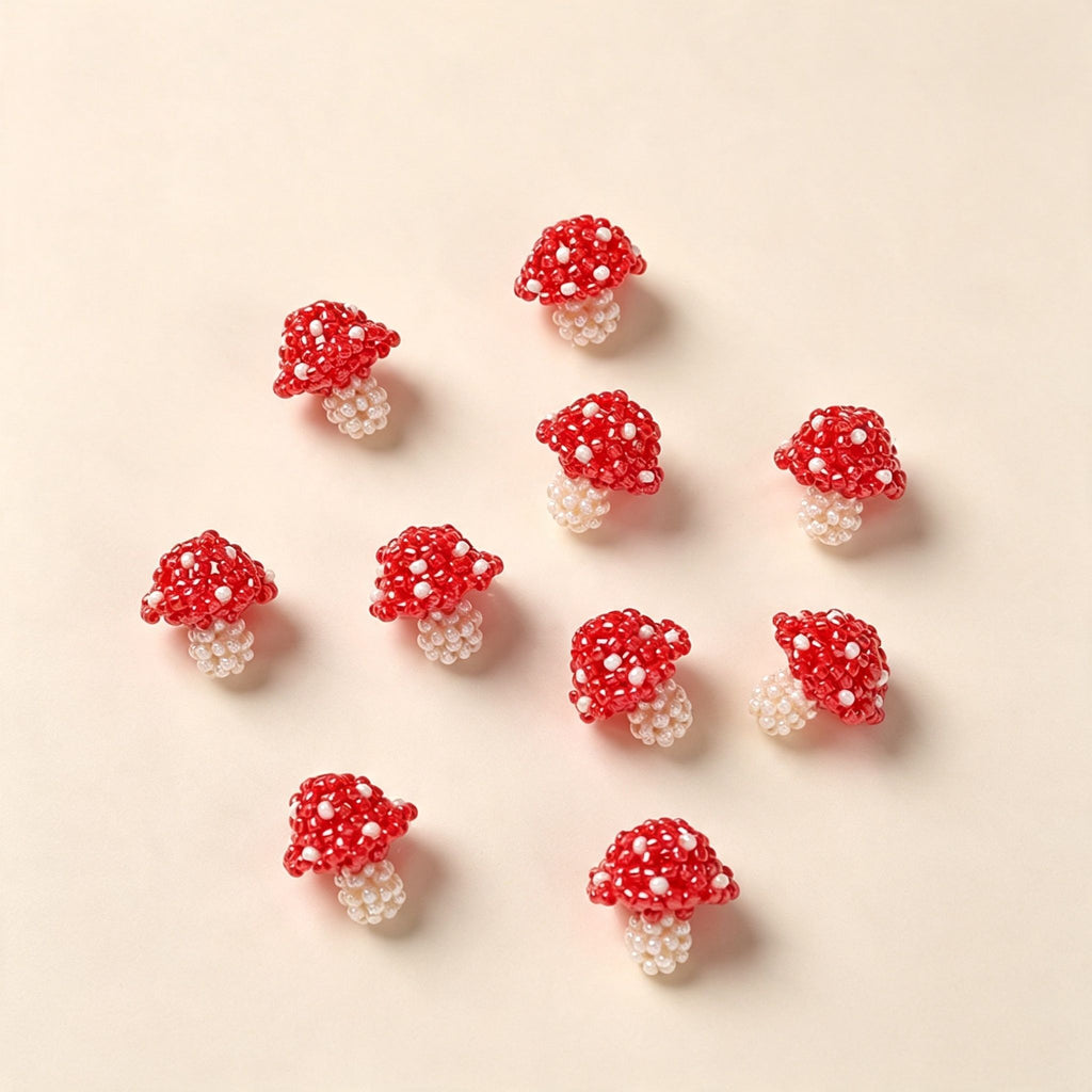 Handmade 3D Beaded Red Toadstool Mushroom Charm | DIY Keychain Necklace Earring Cottagecore Pendant