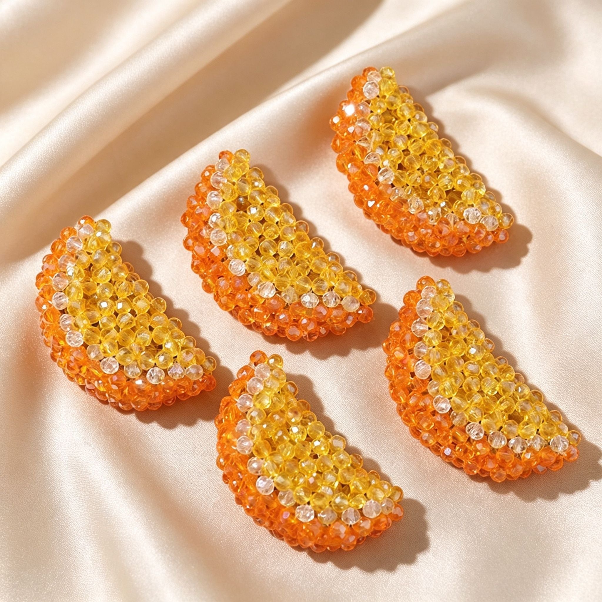 Handmade 3D Beaded Orange Slice Charm | DIY Keychain Necklace Earring Pendant Kawaii Fruit Accessory
