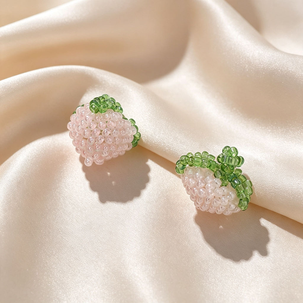 Handmade 3D Beaded Strawberry Charm Pendant | Seed Bead Fruit Charm for Necklace Bracelet Earring
