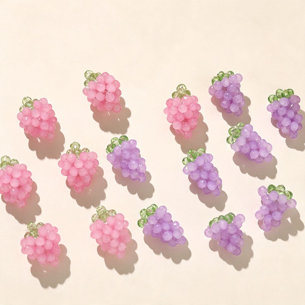 Handmade 3D Beaded Grape Cluster Charm | DIY Keychain Necklace Earring Pendant Pink Purple