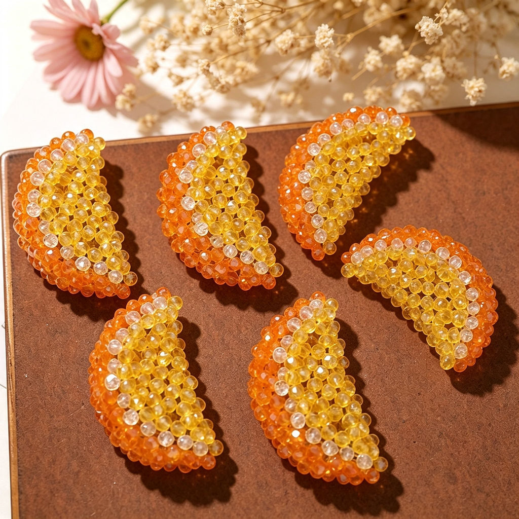 Handmade 3D Beaded Orange Slice Charm | DIY Keychain Necklace Earring Pendant Kawaii Fruit Accessory