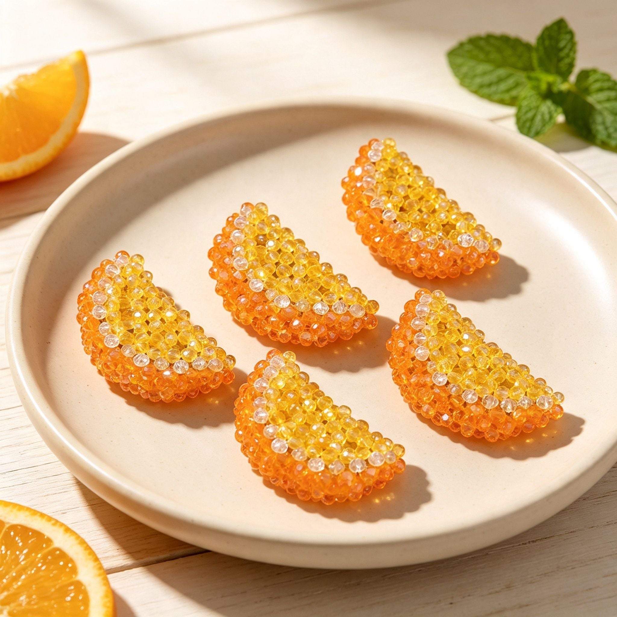 Handmade 3D Beaded Orange Slice Charm | DIY Keychain Necklace Earring Pendant Kawaii Fruit Accessory