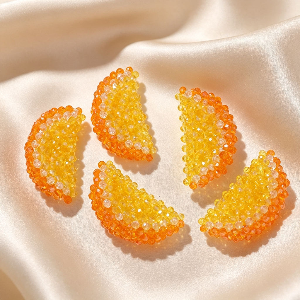 Handmade 3D Beaded Orange Slice Charm | DIY Keychain Necklace Earring Pendant Kawaii Fruit Accessory