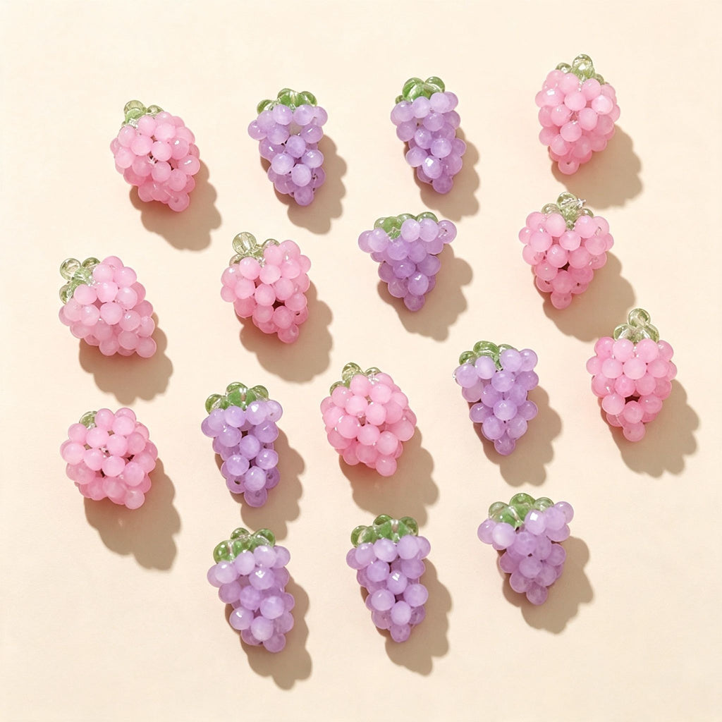 Handmade 3D Beaded Grape Cluster Charm | DIY Keychain Necklace Earring Pendant Pink Purple