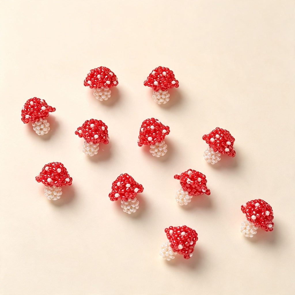 Handmade 3D Beaded Red Toadstool Mushroom Charm | DIY Keychain Necklace Earring Cottagecore Pendant