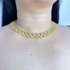 Handmade Gold Seed Bead Lattice Lace Choker Necklace | Wide Diamond Net Collar Elegant Statement