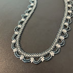 Handmade Silver & White Scallop Lace Beaded Choker Necklace | Wide Double Layer Bridal Collar
