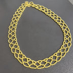 Handmade Gold Seed Bead Lattice Lace Choker Necklace | Wide Diamond Net Collar Elegant Statement