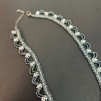 Handmade Silver & White Scallop Lace Beaded Choker Necklace | Wide Double Layer Bridal Collar