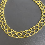 Handmade Gold Seed Bead Lattice Lace Choker Necklace | Wide Diamond Net Collar Elegant Statement