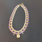 Handmade Lace Beaded Choker Necklace with Pearl Pendant | Lavender & Pink Princess Bridal Fairycore
