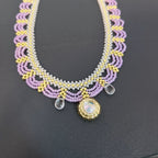 Handmade Lace Beaded Choker Necklace with Pearl Pendant | Lavender & Pink Princess Bridal Fairycore