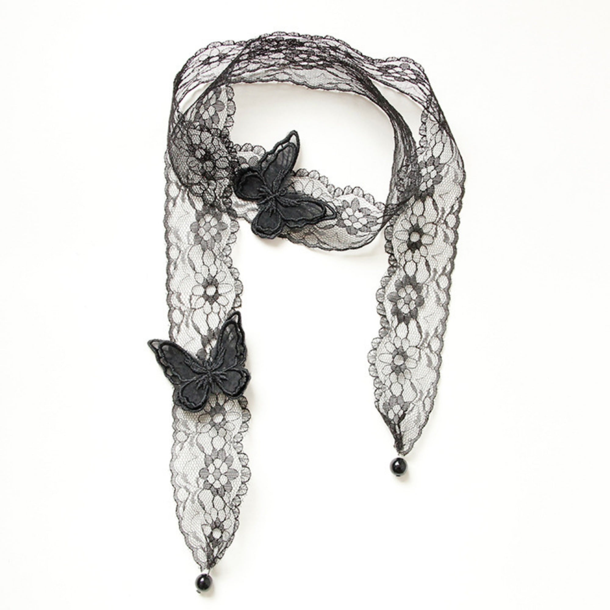 Halloween Black Lace Butterfly Long Ribbon Choker Necklace | 3D Butterfly Floral Lace Scarf Tie Dark Romantic Gothic Victorian Halloween Costume Jewelry Gift