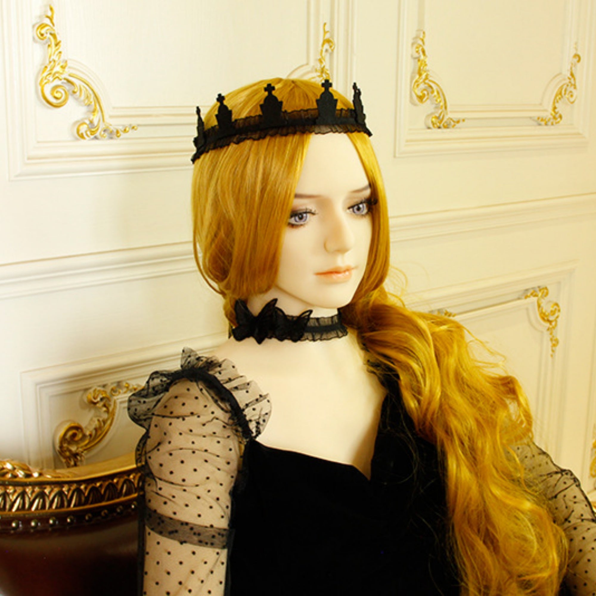 Halloween Black Ruffle Organza Butterfly Choker Necklace | Three 3D Embroidered Butterfly Appliqués Dark Romantic Gothic Y2K Halloween Costume Jewelry Gift