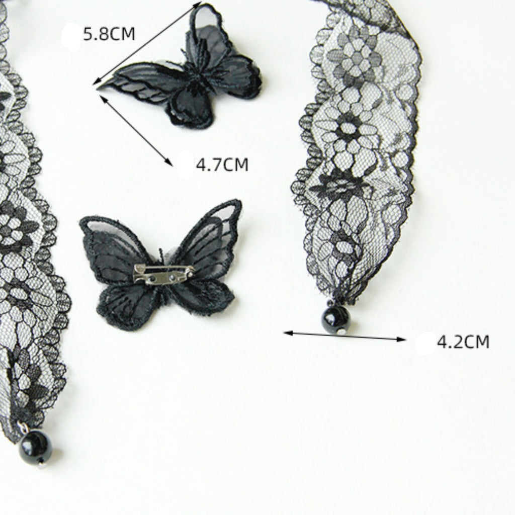 Halloween Black Lace Butterfly Long Ribbon Choker Necklace | 3D Butterfly Floral Lace Scarf Tie Dark Romantic Gothic Victorian Halloween Costume Jewelry Gift
