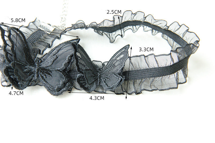 Halloween Black Ruffle Organza Butterfly Choker Necklace | Three 3D Embroidered Butterfly Appliqués Dark Romantic Gothic Y2K Halloween Costume Jewelry Gift