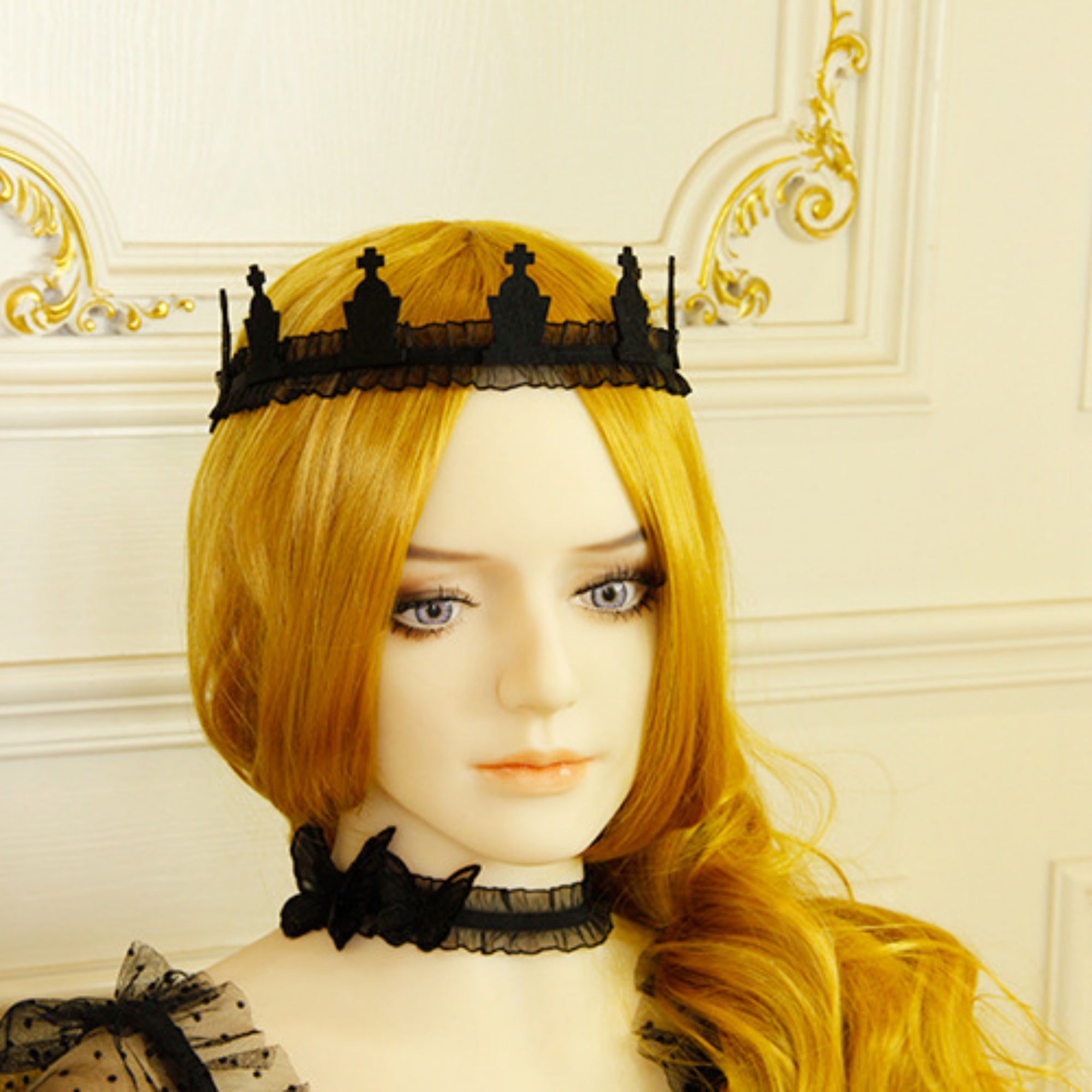 Halloween Black Ruffle Organza Butterfly Choker Necklace | Three 3D Embroidered Butterfly Appliqués Dark Romantic Gothic Y2K Halloween Costume Jewelry Gift
