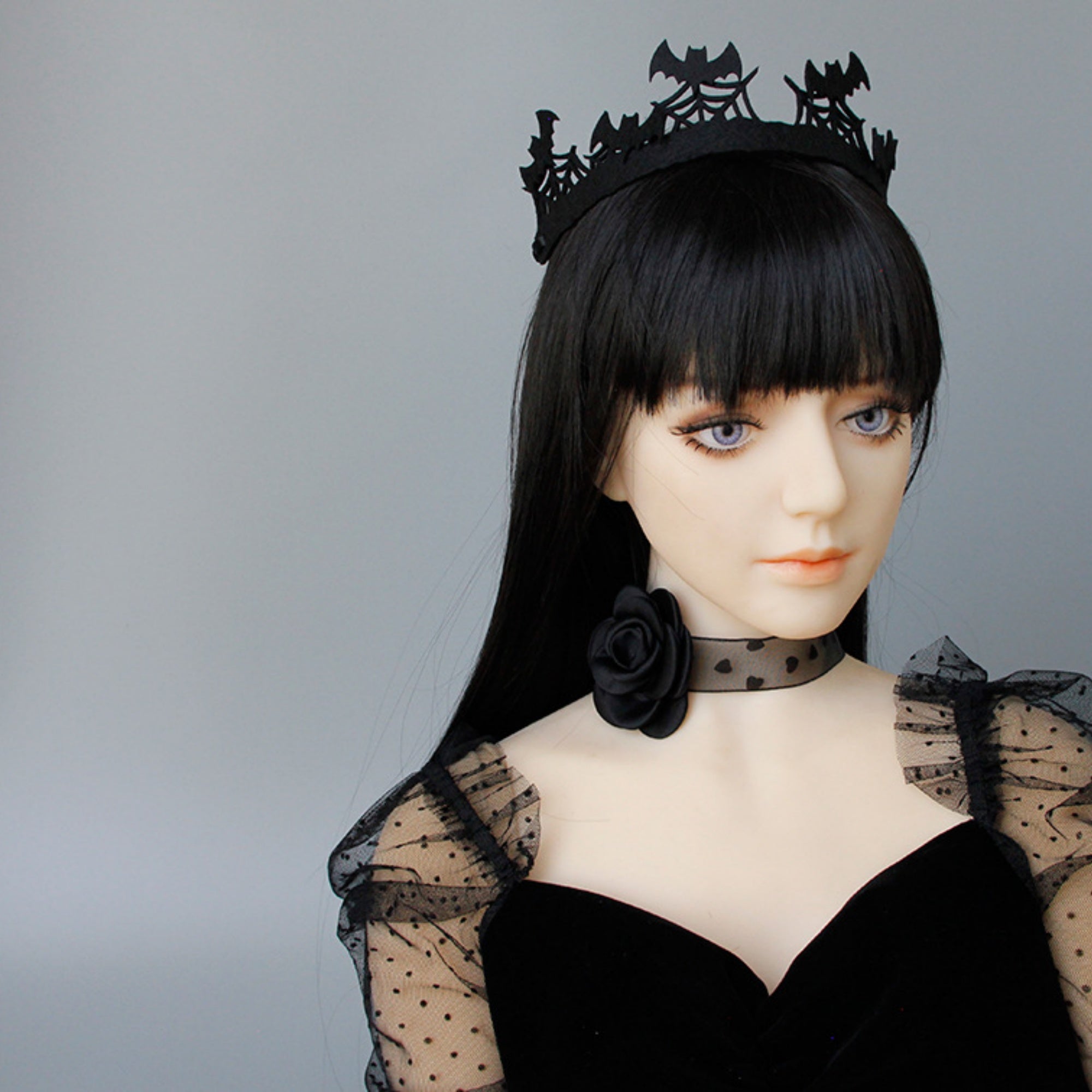Halloween Black Rose Organza Choker Necklace | Heart Polka Dot Sheer Ribbon 3D Satin Rose Dark Romantic Sweet Gothic Y2K Halloween Costume Jewelry Gift