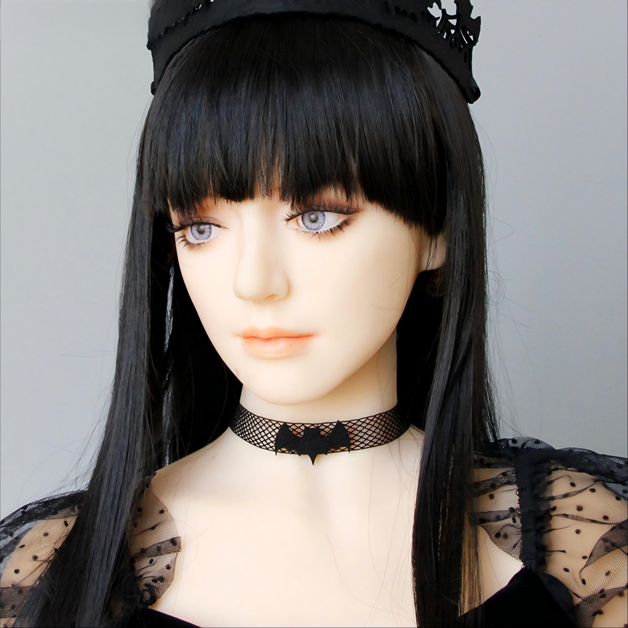 Halloween Black Fishnet Mesh Bat Choker Necklace | Matte Black Bat Center Gothic Vampire Dark Aesthetic Halloween Costume Jewelry Gift