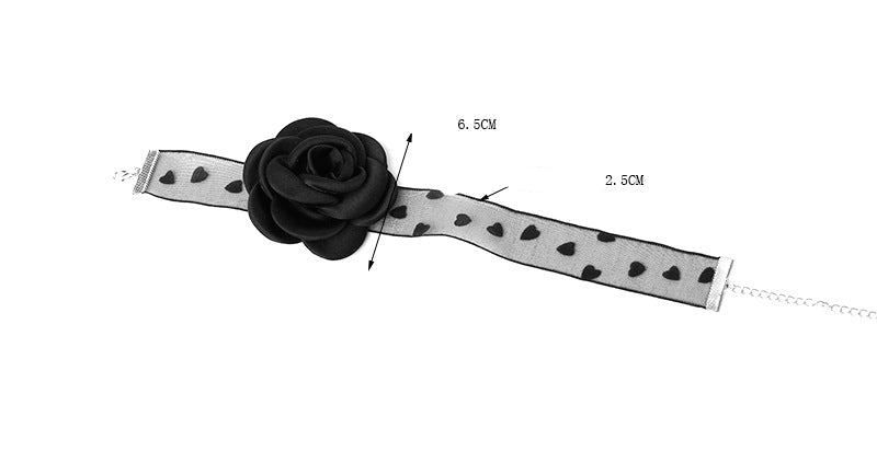 Halloween Black Rose Organza Choker Necklace | Heart Polka Dot Sheer Ribbon 3D Satin Rose Dark Romantic Sweet Gothic Y2K Halloween Costume Jewelry Gift