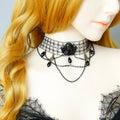 Halloween Black Mesh Choker Necklace | Dark Angel Cameo Multi-Layer Chain Crystal Teardrop Drop Gothic Victorian Vampire Halloween Costume Jewelry Gift