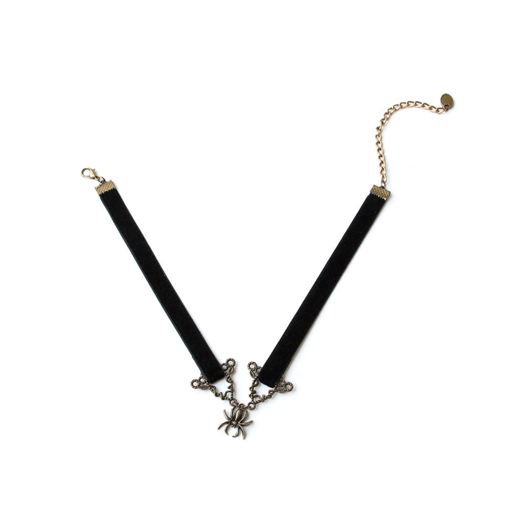 Black Velvet Choker Necklace | Gothic Spider Pendant Y2K Aesthetic Gift for Her | Dark Academia Fairycore Jewelry
