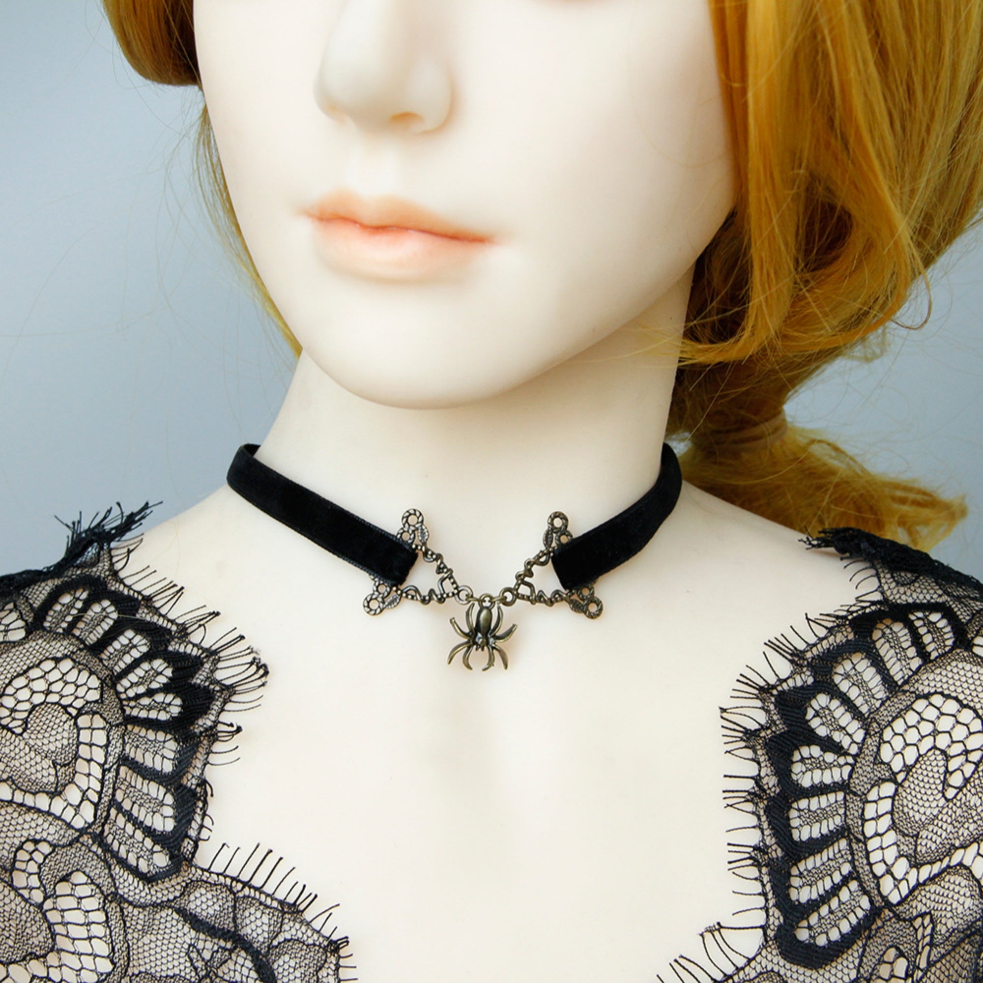 Black Velvet Choker Necklace | Gothic Spider Pendant Y2K Aesthetic Gift for Her | Dark Academia Fairycore Jewelry