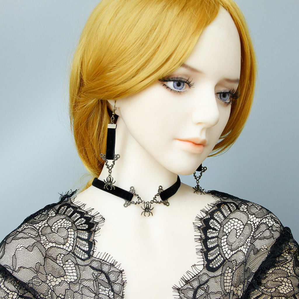Black Velvet Choker Necklace | Gothic Spider Pendant Y2K Aesthetic Gift for Her | Dark Academia Fairycore Jewelry