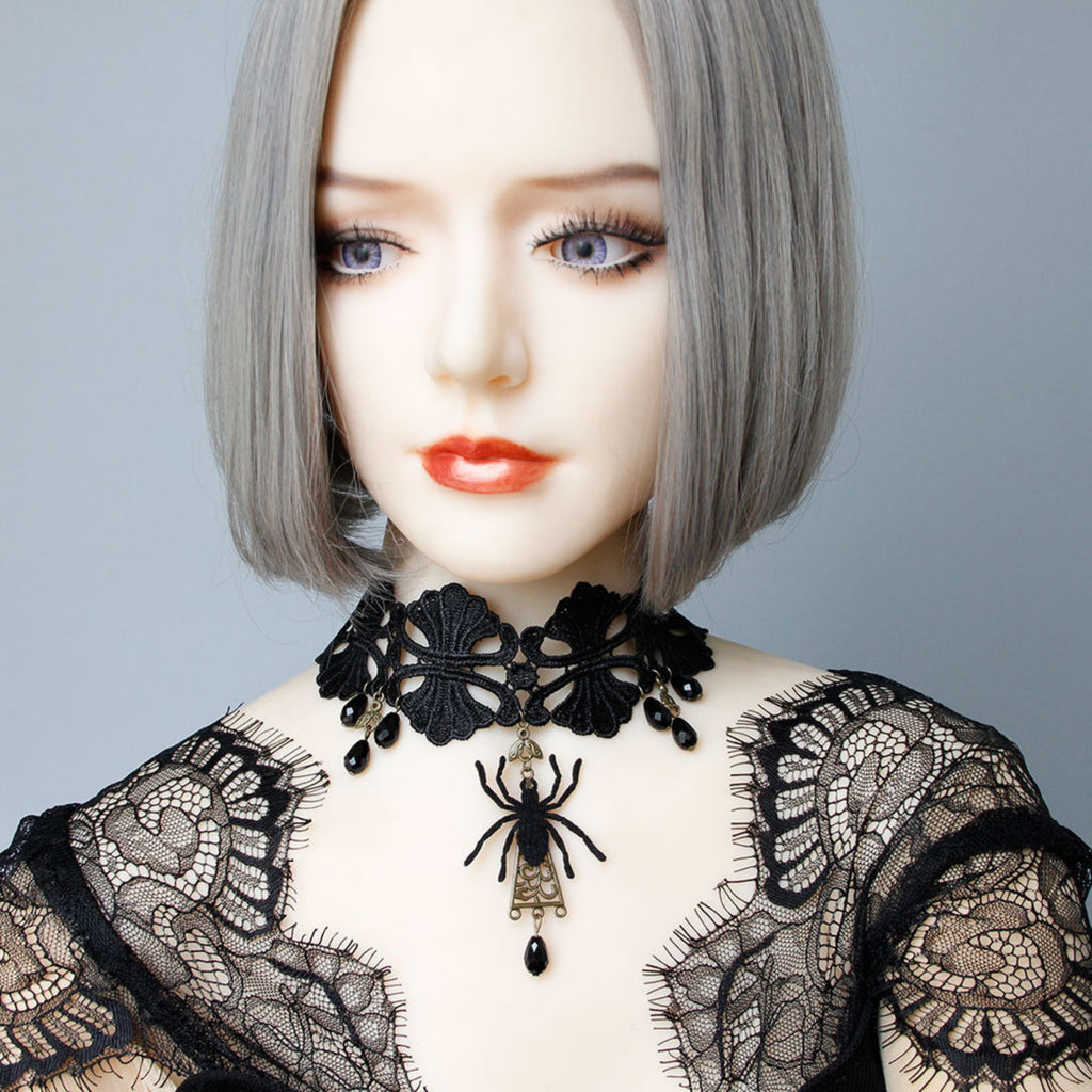 Halloween Gothic Black Spider Choker Necklace & Earrings Jewelry Set | Black Velvet Crystal Drop Dark Witch Halloween Costume Jewelry