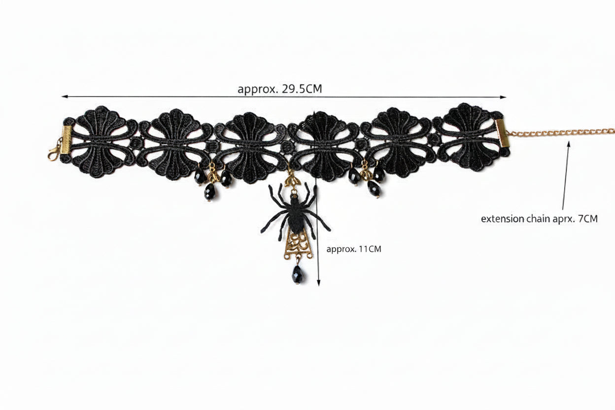 Halloween Gothic Black Spider Choker Necklace & Earrings Jewelry Set | Black Velvet Crystal Drop Dark Witch Halloween Costume Jewelry